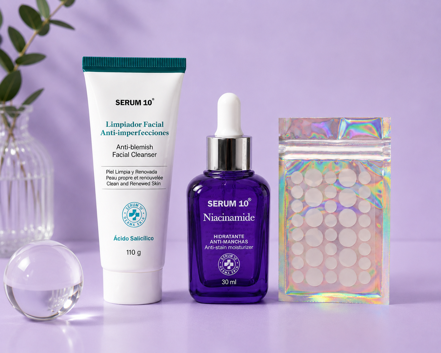 Combo Rutina Anti-Imperfecciones: Niacinamida + Limpiador + Parches